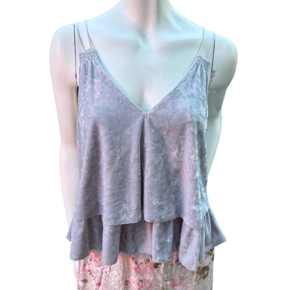 Velvet Cami Top Grey Tiered Ruffle Hem Romanticcore Whimsigoth Womens Medium